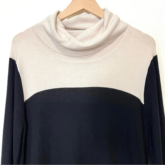 Elena Miro Color Black Lace Trim Wool Blend Cowl Neck Sweater in Black & Cream - Picture 2 of 14